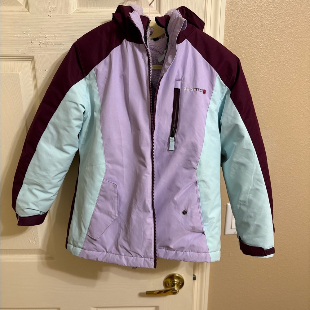 Swiss Tech Kids' Maroon and Light Blue Puffer Jacket